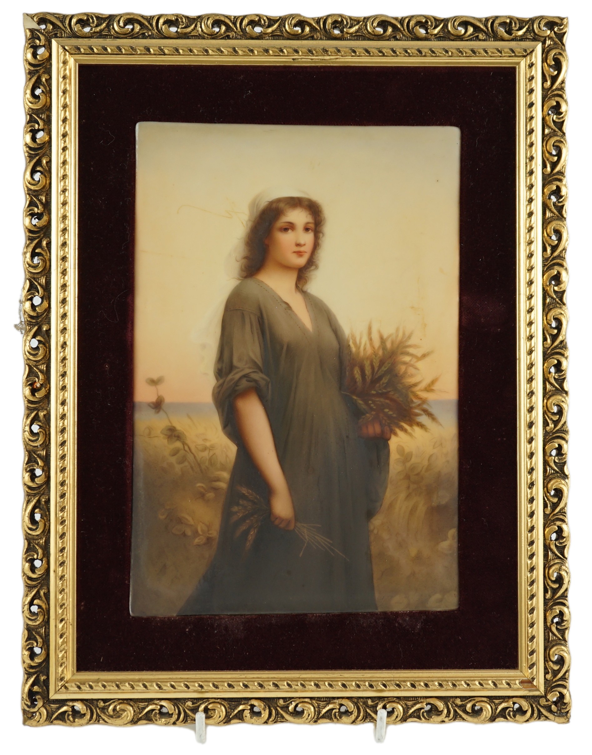 A Continental porcelain plaque, 'Ruth' after Charles Landelle, c.1900, 21 x 14cm, excluding velvet mount and later gilt frame